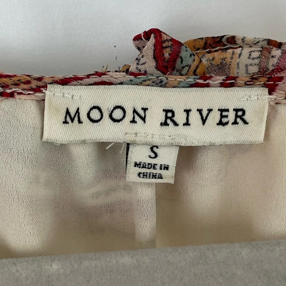 Moon River Women’s Dress Small Lined Midi Ruffles at Sleeves and Hem